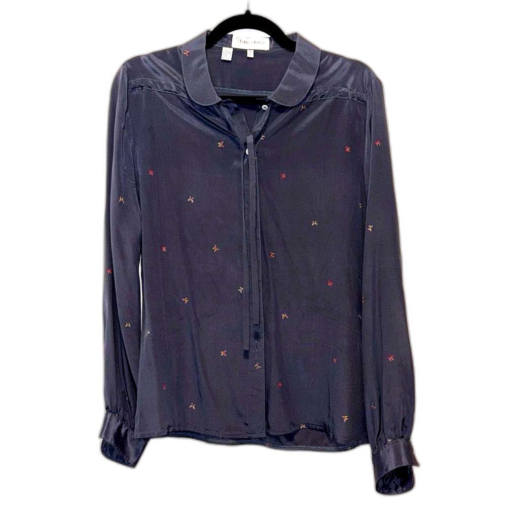 The Clothes Horse vintage silk blouse dark periwinkle blue size 10